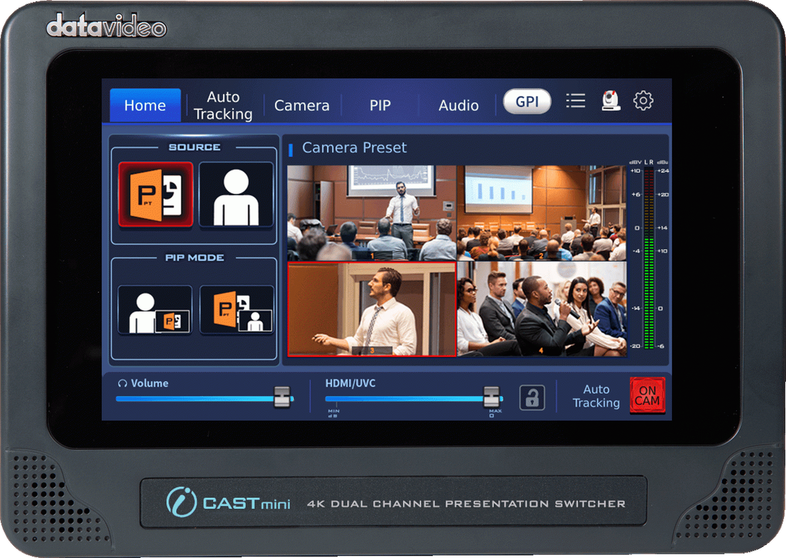 Vision mixer with illuminated buttons