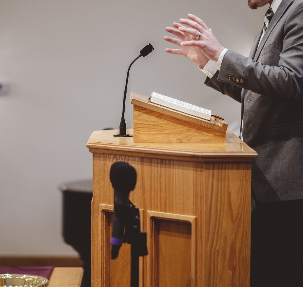 Column speakers installed in a church